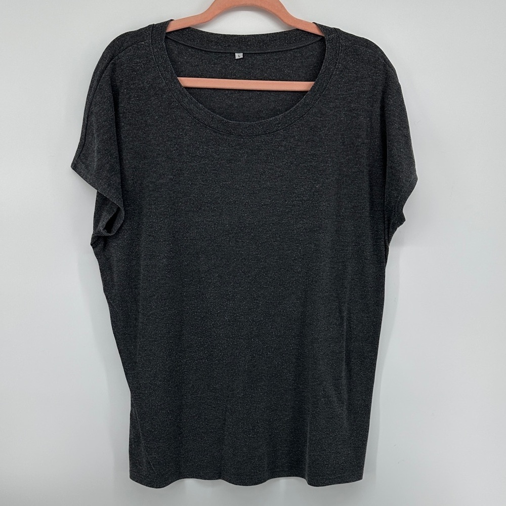 Minimalist Casual Athletic Streetwear Oversized Classic‎ Dark Gray Women Top SzL